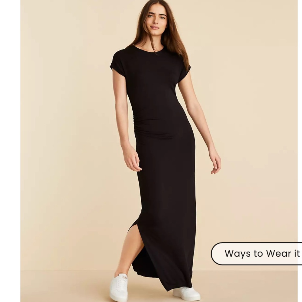 Black Sheath Maxi Dress with Slit and Cuffed Sleeves